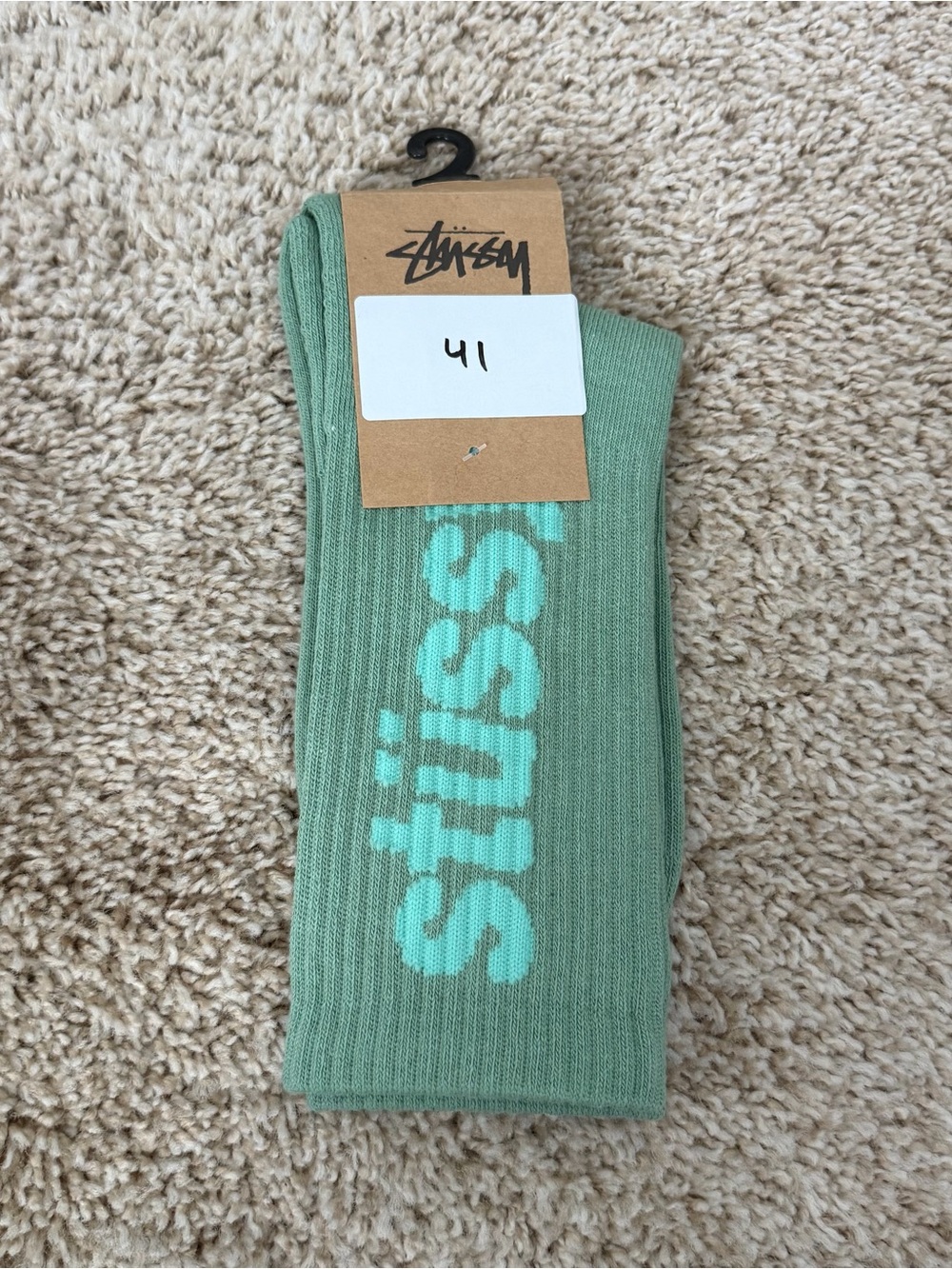 Stussy Mint Green Logo Ribbed Crew Socks